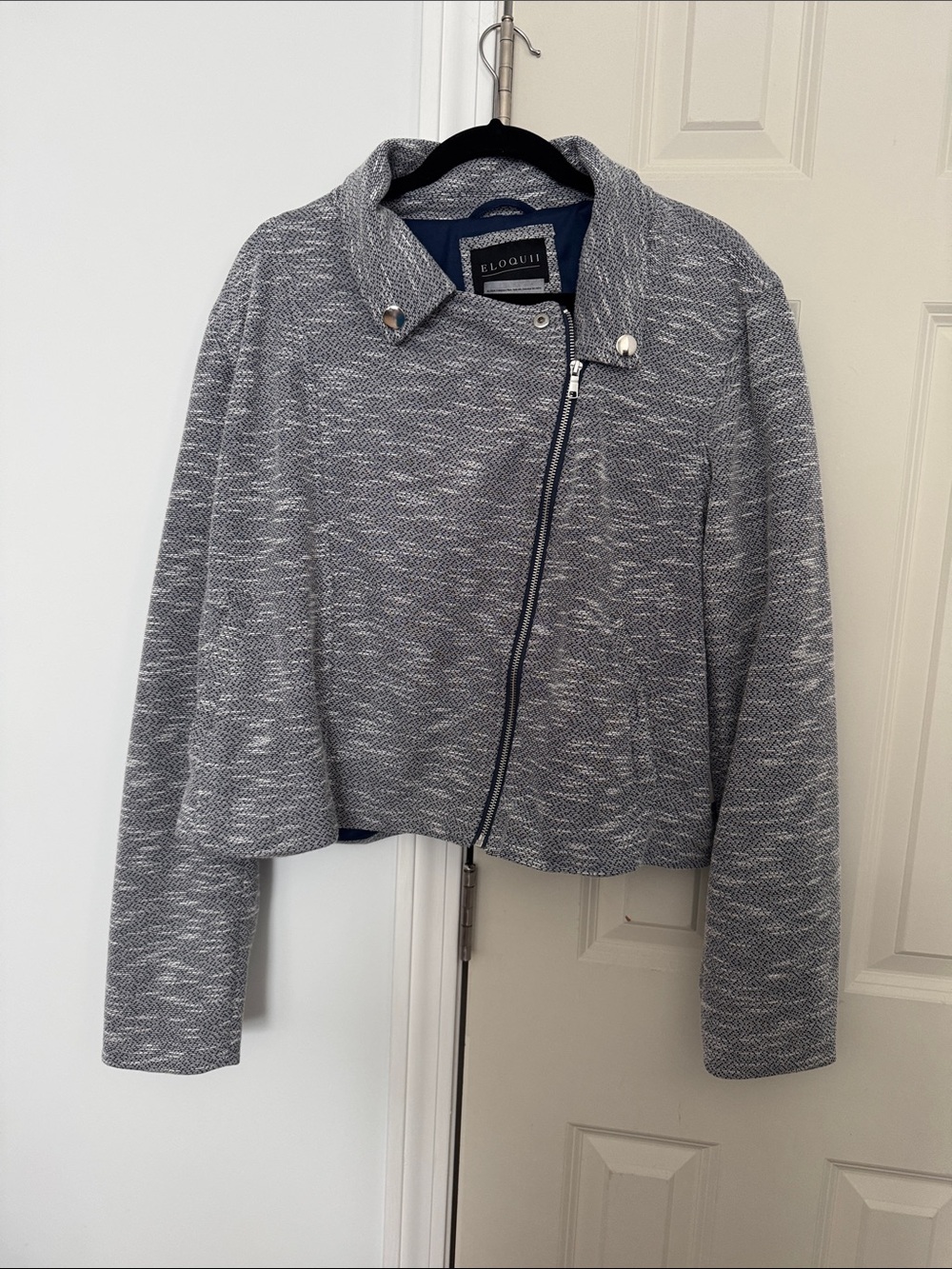 Eloquii Navy Textured Soft Moto Zip Jacket